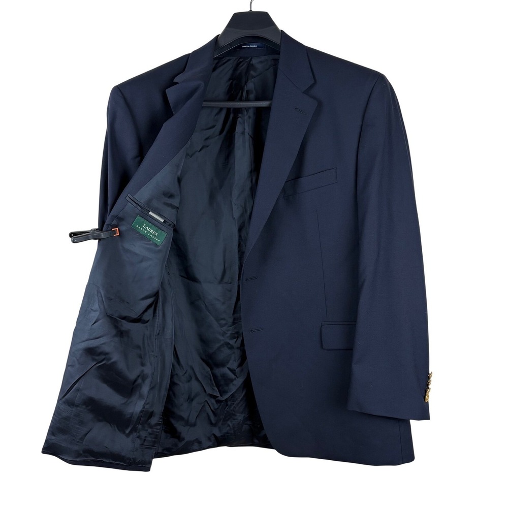 Lauren Ralph Lauren Mens 48R Navy Blue Wool Blazer Gold Crest Buttons 2-Button